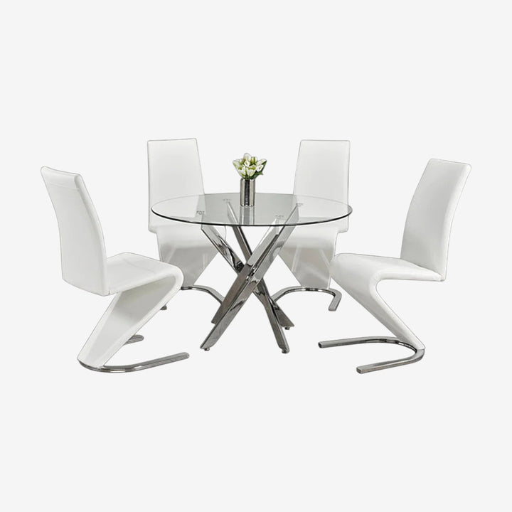 Evelyn Dining Table Set For 4 With Leather Upholstered Chairs - White/ Chrome