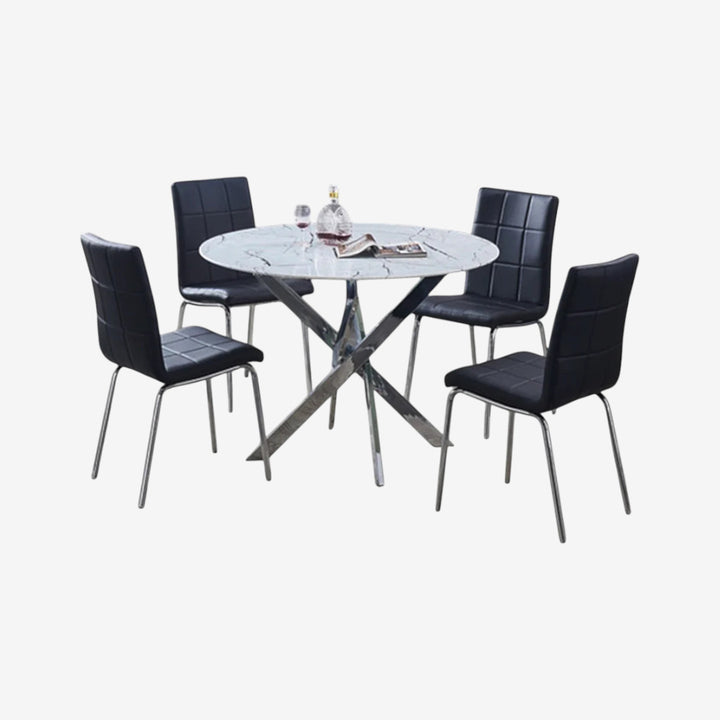 Orion Dining Table Set For 4 With PU Upholstered Chairs - Black/ Chrome