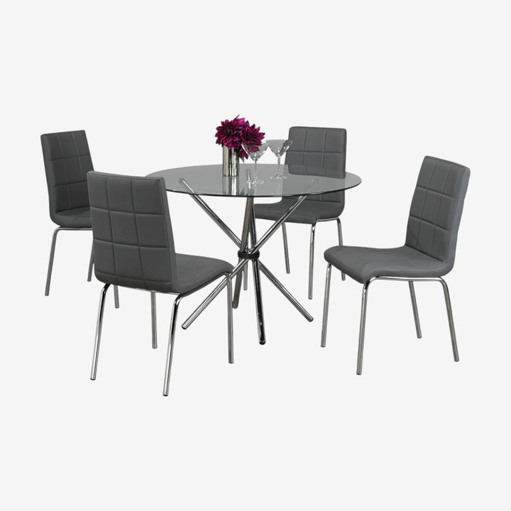 Orion Dining Table Set For 4 With PU Upholstered Chairs - Grey/ Chrome