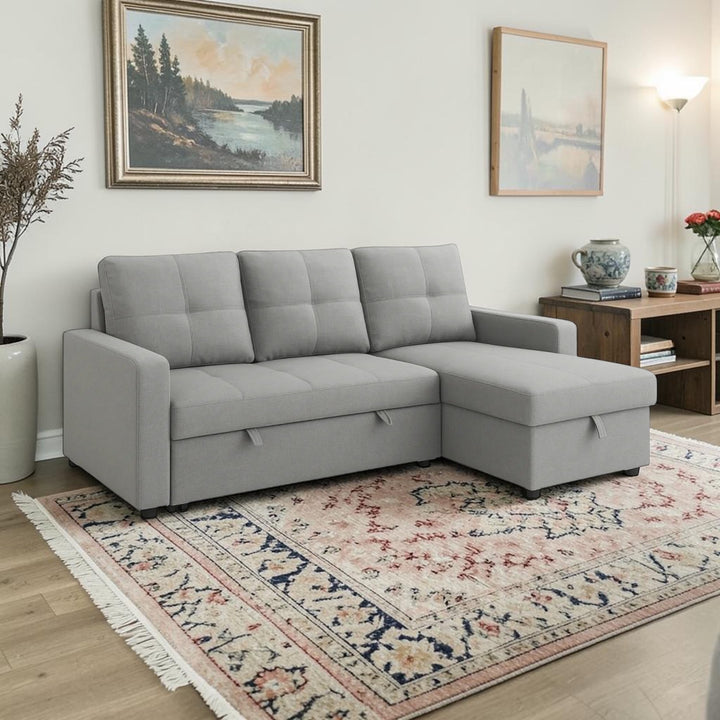 Marcus Reversible Sectional Sofa Bed In Fabric Upholstery - Grey