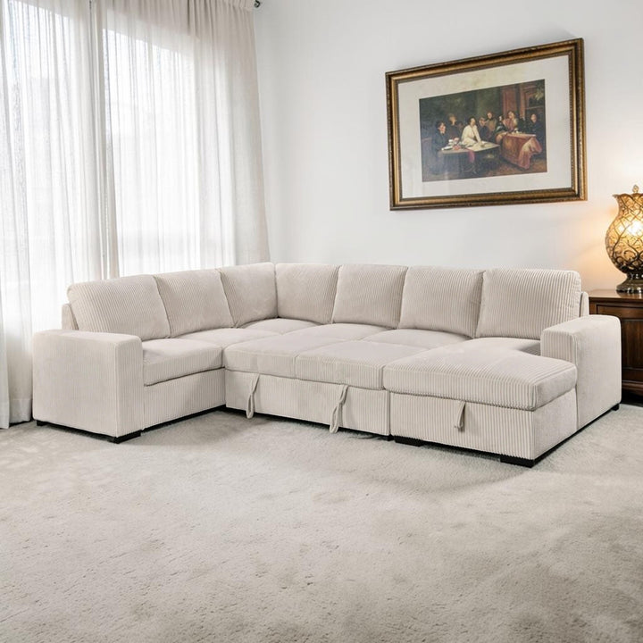 Billy RAF Sectional Sofa Bed In Fabric Upholstery - Beige
