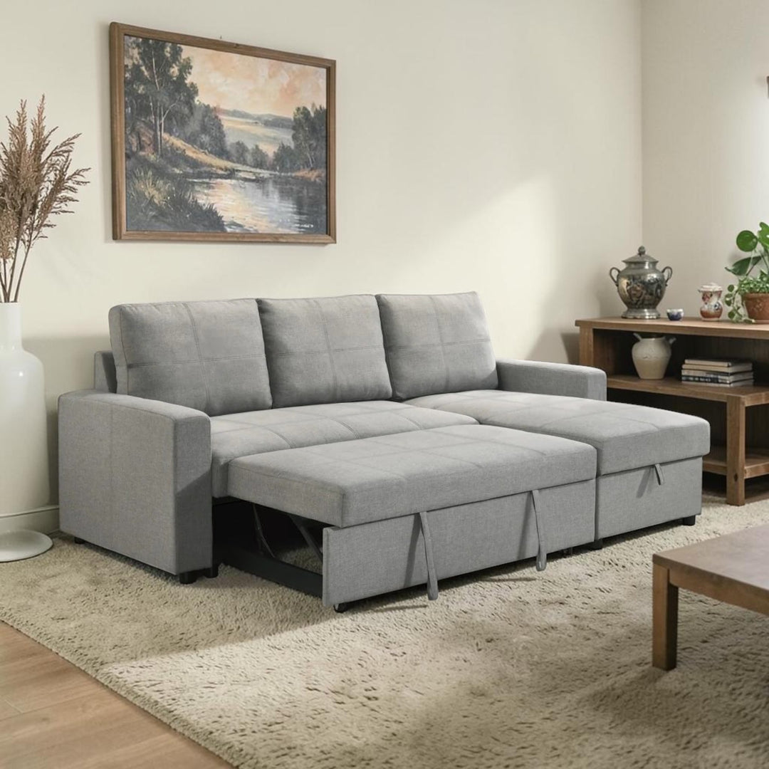 Marcus Reversible Sectional Sofa Bed In Fabric Upholstery - Grey