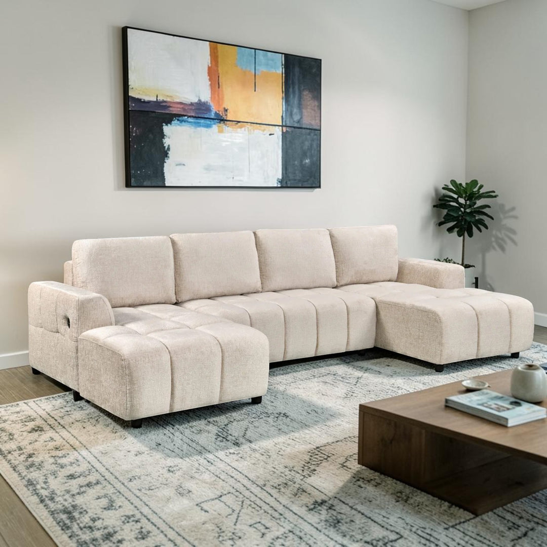Modrest 3-Piece Sectional Sofa Bed In Fabric Upholstery - Beige