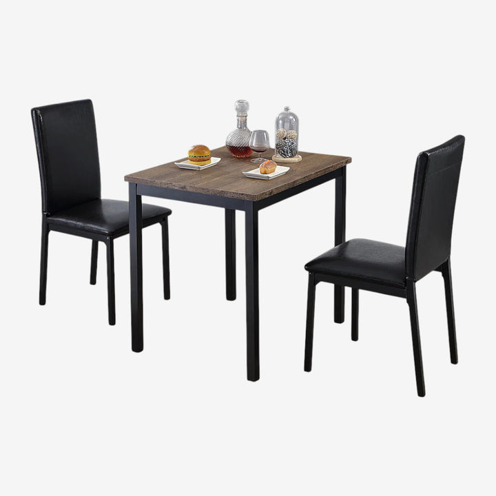Caspian Dining Table Set For 2 With PU Upholstered Chairs - Black