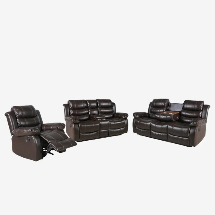 Sierra 3-Piece Manual Recliner Set In Air-Leather Upholstery - Brown