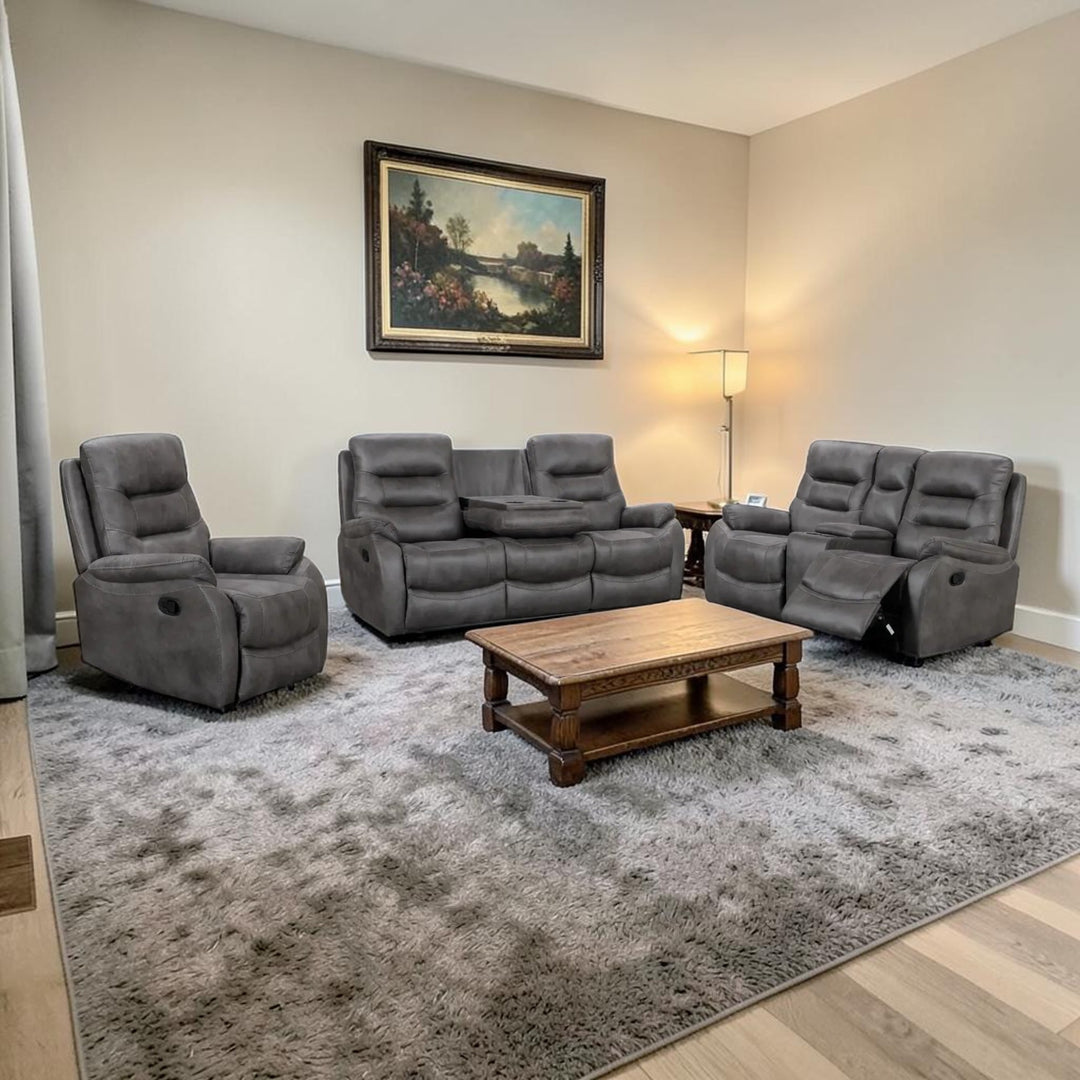Silar 3-Piece Power Recliner Set In Leather Gel Upholstery - Grey