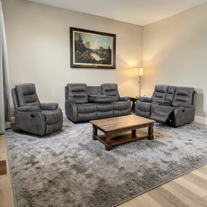 Silar 3-Piece Power Recliner Set In Leather Gel Upholstery - Grey