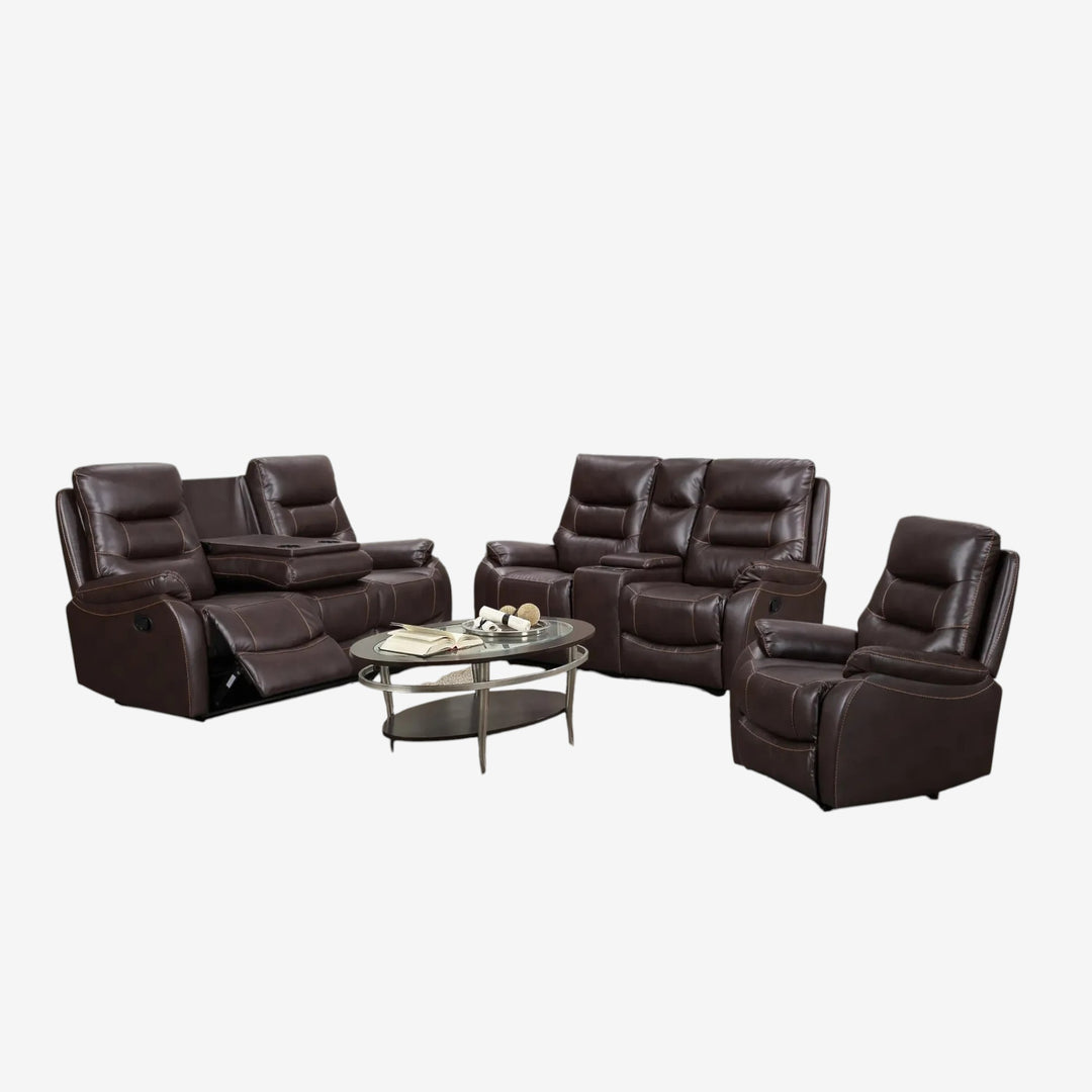 Silar 3-Piece Power Recliner Set In Leather Gel Upholstery - Brown