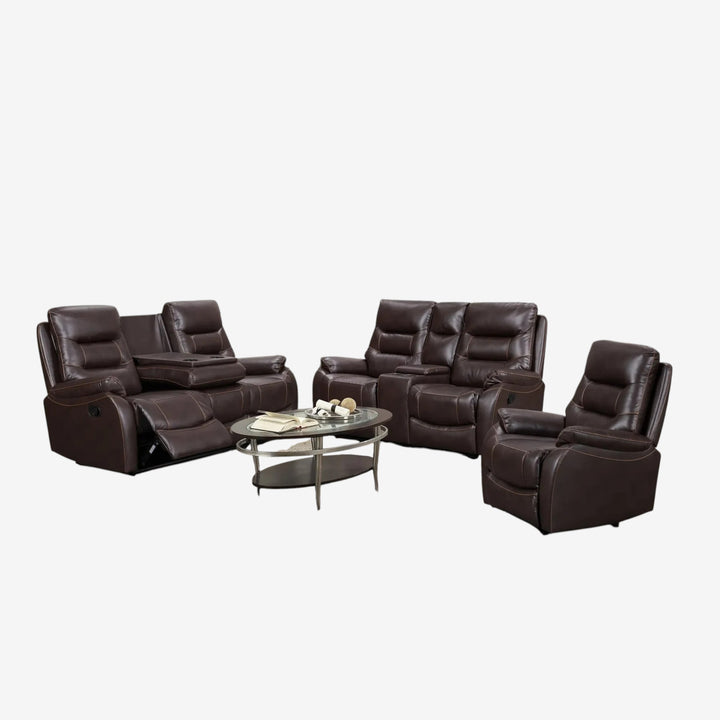 Silar 3-Piece Power Recliner Set In Leather Gel Upholstery - Brown