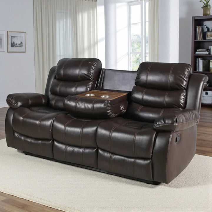 Sierra 3-Piece Manual Recliner Set In Air-Leather Upholstery - Brown