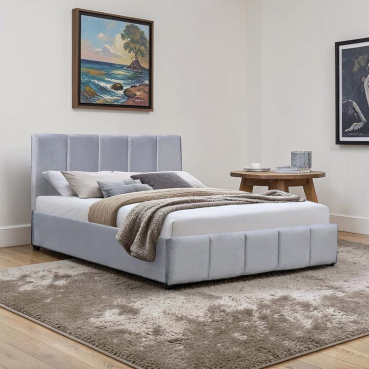 Stark Fabric Platform Bed Frame With Hydraulic Lift-Up Storage - Grey