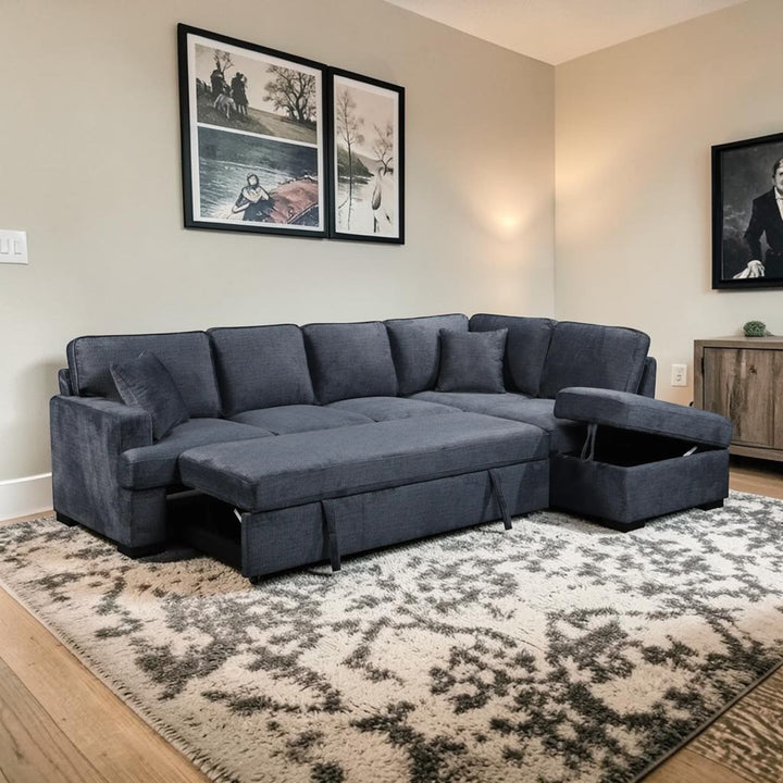Maldon Fabric Upholstered RAF Sectional Sofa Bed With Storage Chaise - Grey