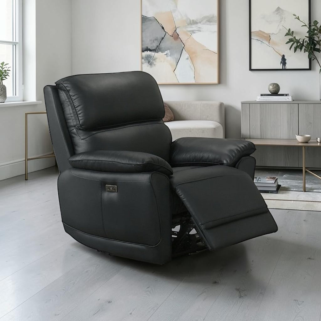Mclaren Midnight Black Power Recliner Chair In Leather Upholstery
