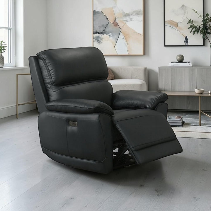 Mclaren Midnight Black Power Recliner Chair In Leather Upholstery