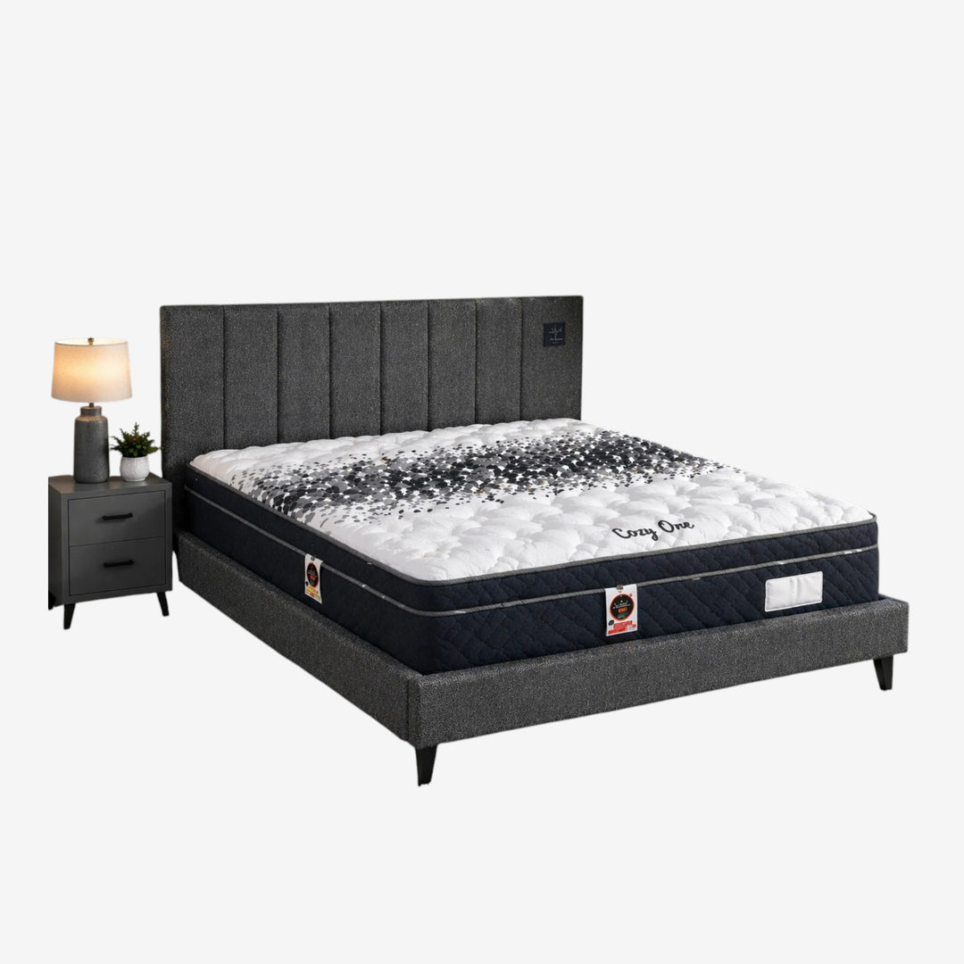 Elowen Fabric Upholstered Platform Bed Frame In Grey Finish