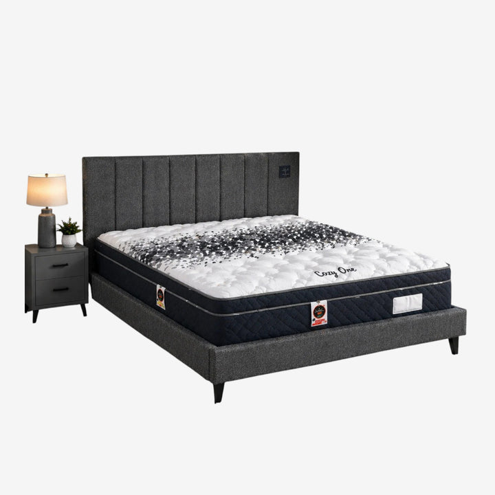 Elowen Fabric Upholstered Platform Bed Frame In Grey Finish