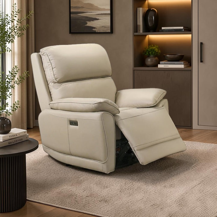 Mclaren Beige Power Recliner Chair In Leather Upholstery