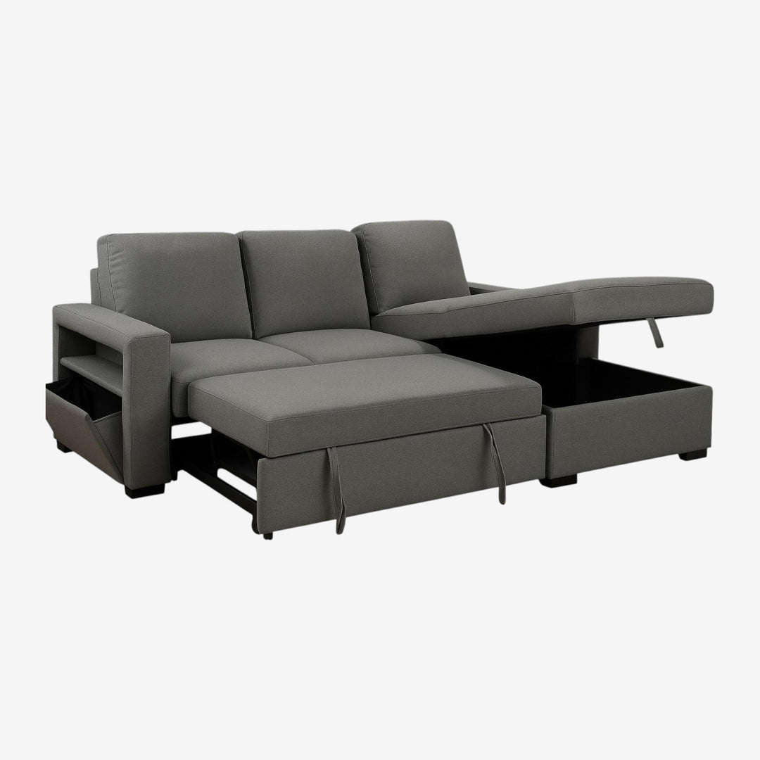 Luretta Fabric Upholstered Sectional Sofa Bed With Reversible Storage Chaise - Grey