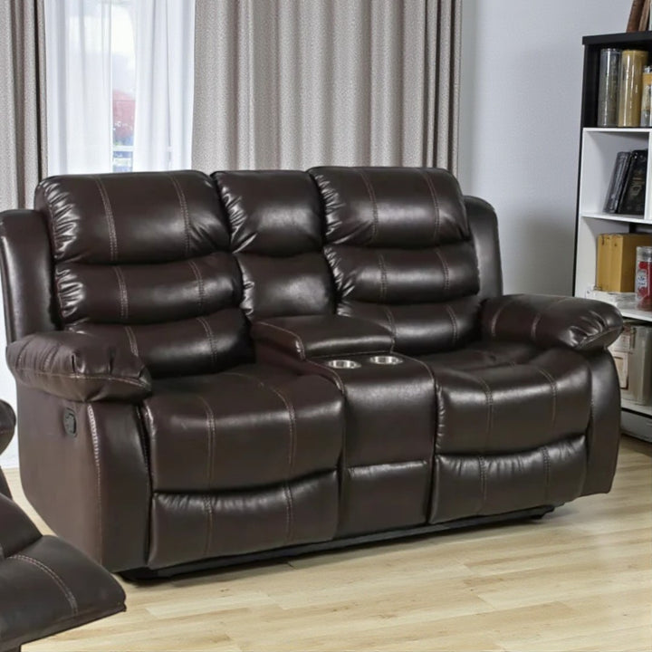 Sierra 3-Piece Manual Recliner Set In Air-Leather Upholstery - Brown