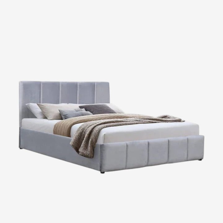 Stark Fabric Platform Bed Frame With Hydraulic Lift-Up Storage - Grey