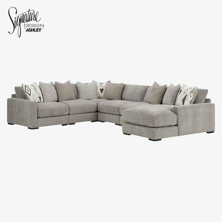 20305S7 Aslan Court 6-Piece RAF Sectional Sofa In Fabric Upholstery - Pebble | Signature Design By Ashley