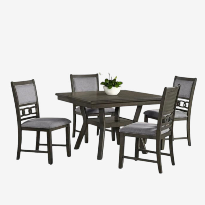 Velencia Wooden Dining Table Set For 4 With Leather Upholstered Chairs - Elegent Grey