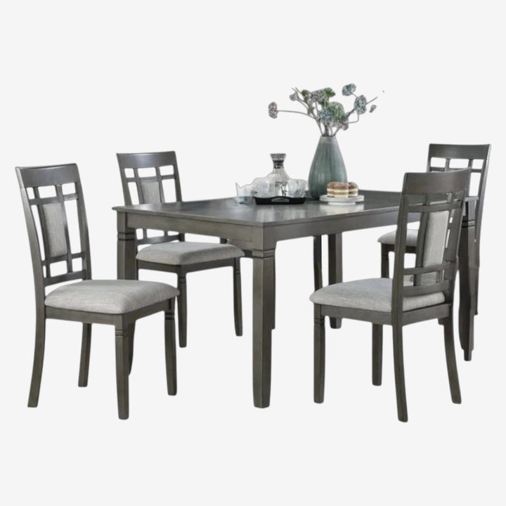 Alexia Wooden Dining Table Set For 4 With Fabric Upholstered Chairs - Grey