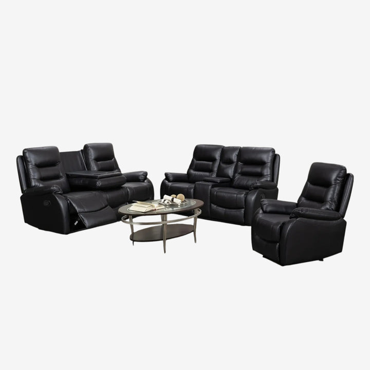 Silar 3-Piece Power Recliner Set In Leather Gel Upholstery - Black