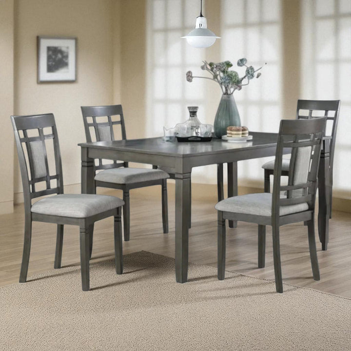 Alexia Wooden Dining Table Set For 4 With Fabric Upholstered Chairs - Grey