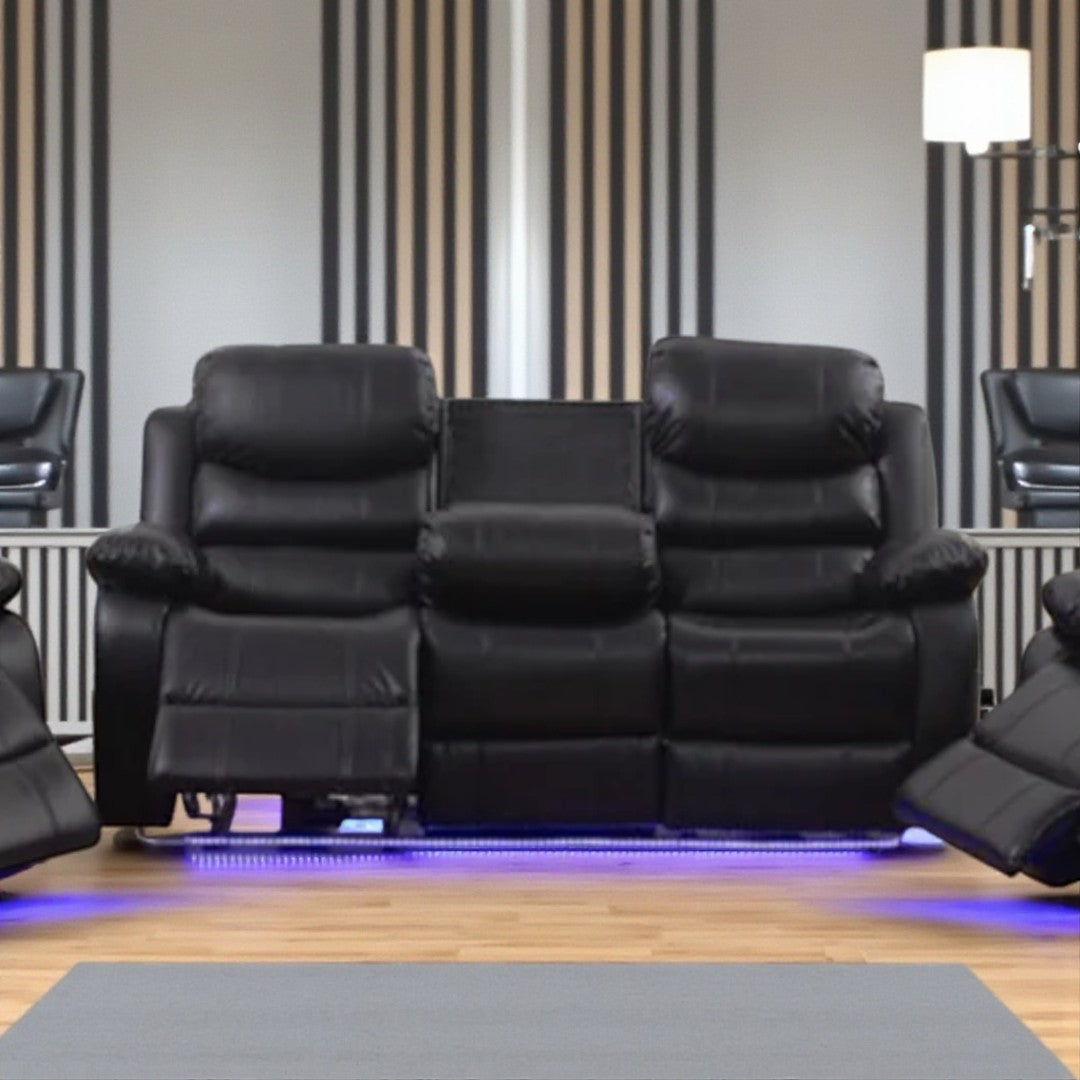 Sierra 3-Piece Power Recliner Set In Air-Leather Upholstery - Black