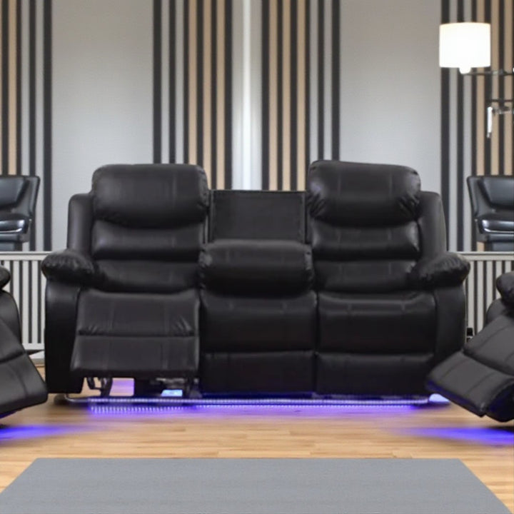 Sierra 3-Piece Power Recliner Set In Air-Leather Upholstery - Black