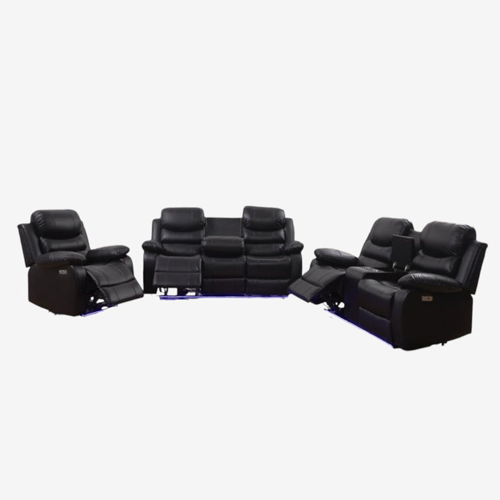 Sierra 3-Piece Power Recliner Set In Air-Leather Upholstery - Black
