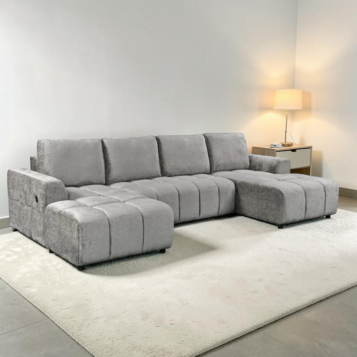 Modrest 3-Piece Sectional Sofa Bed In Fabric Upholstery - Graphite