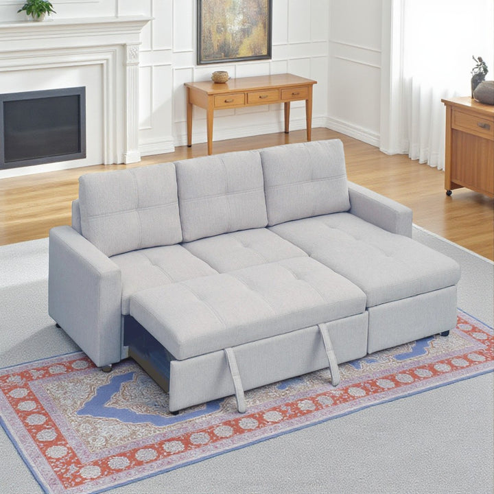 Apollo Reversible Sectional Sofa Bed - Grey | Storage Chaise, USB Charging & Fabric Upholstery