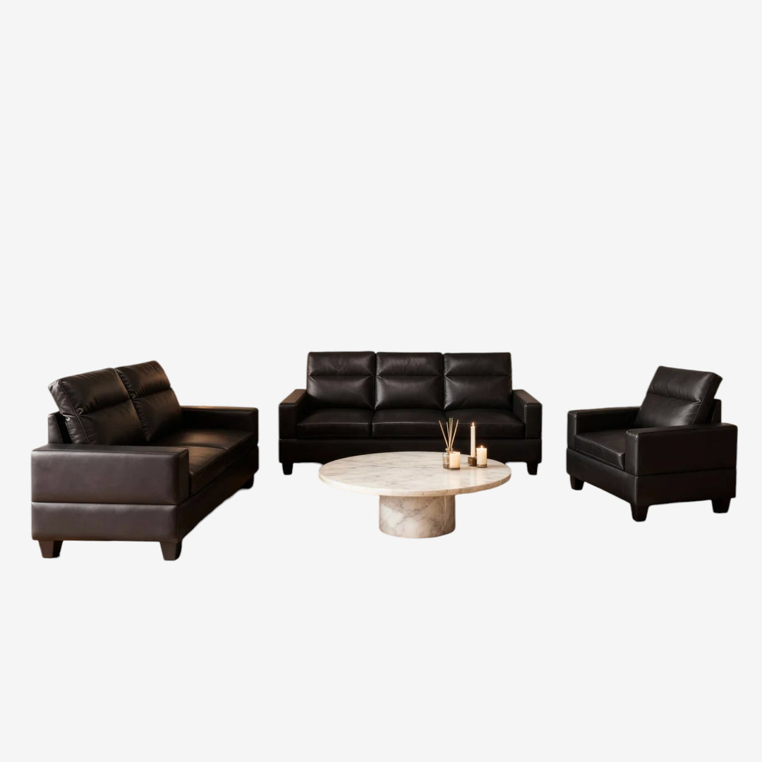 Loom 3-Piece Stationary Sofa Set In Leatherette Upholstery - Dark Brown