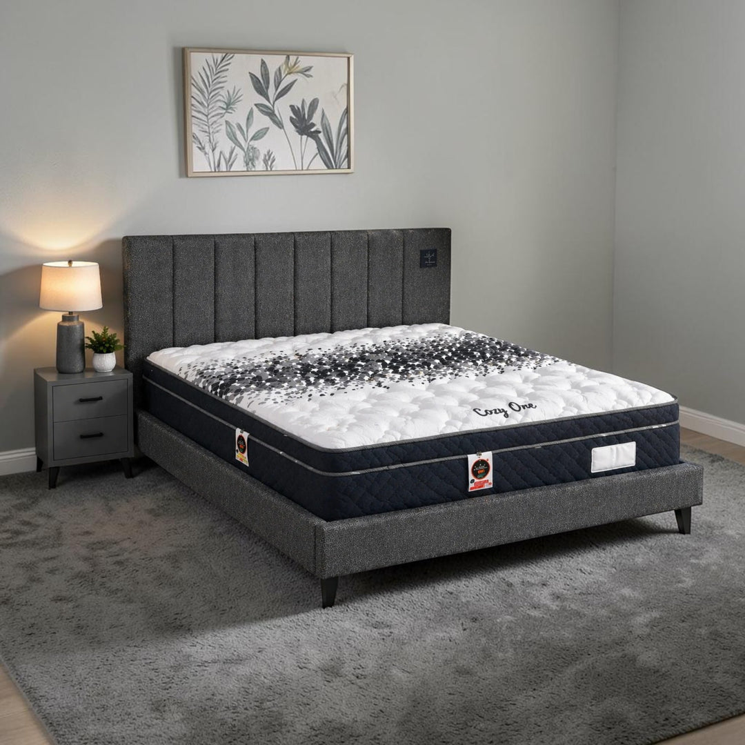Elowen Fabric Upholstered Platform Bed Frame In Grey Finish
