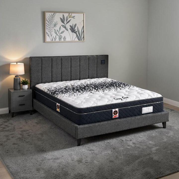 Elowen Fabric Upholstered Platform Bed Frame In Grey Finish
