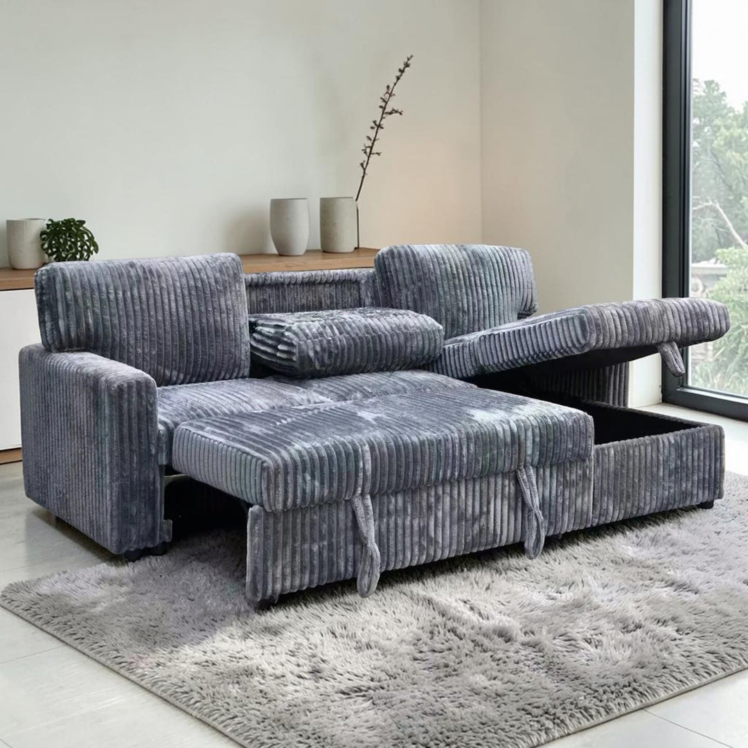 Flair Fabric Upholstered Sectional Sofa Bed With Reversible Storage Chaise - Grey