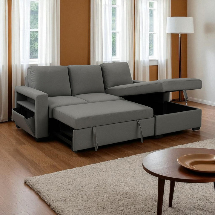 Luretta Fabric Upholstered Sectional Sofa Bed With Reversible Storage Chaise - Grey