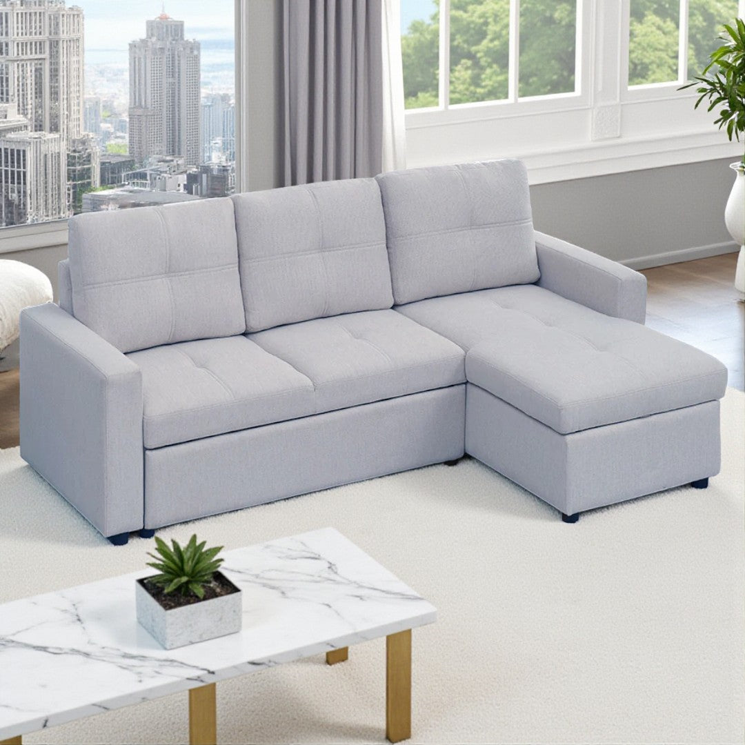 Apollo Reversible Sectional Sofa Bed - Grey | Storage Chaise, USB Charging & Fabric Upholstery