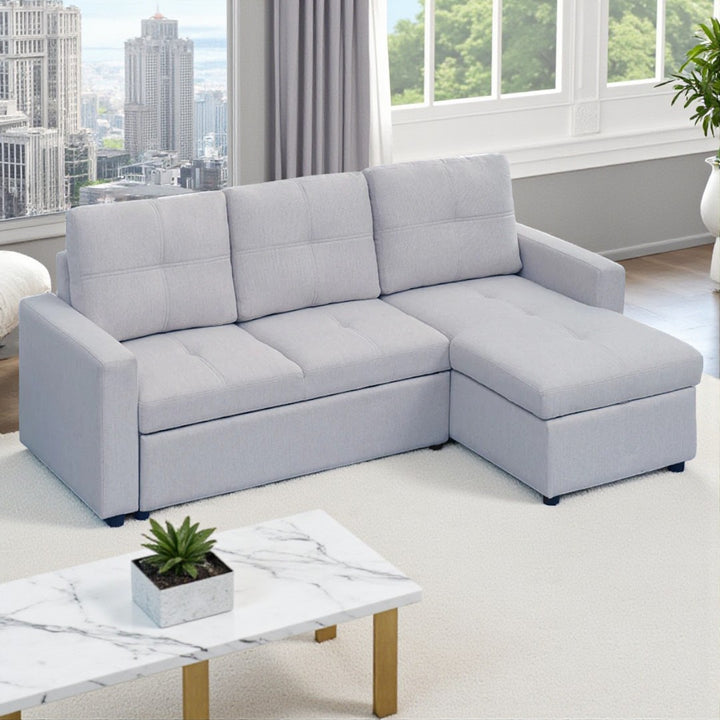 Apollo Reversible Sectional Sofa Bed - Grey | Storage Chaise, USB Charging & Fabric Upholstery