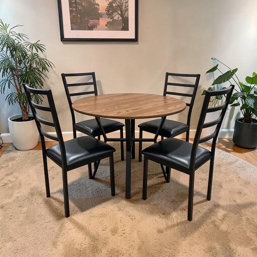 Russel Metallic Dining Table Set For 4 With PU Upholstered Chairs - Black