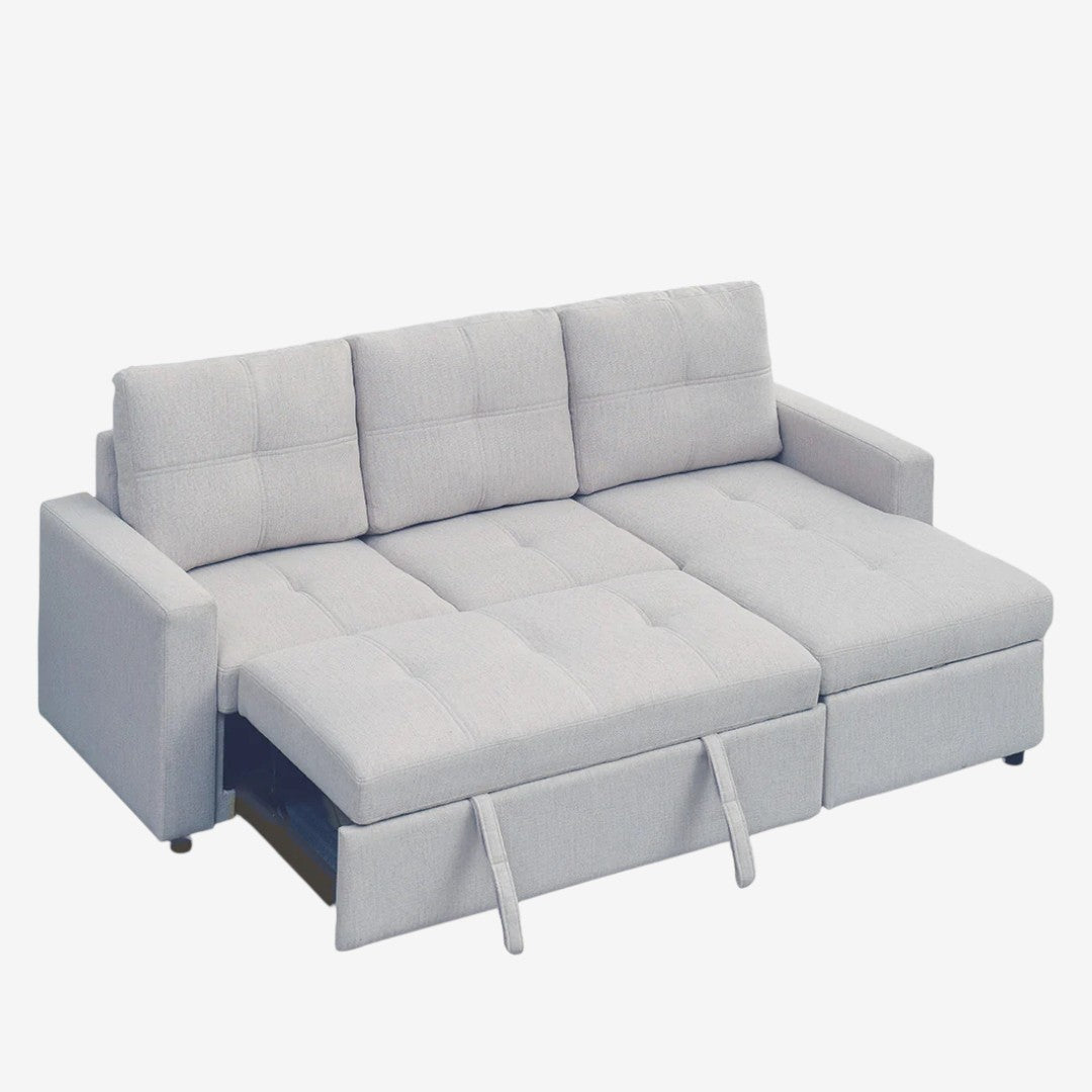 Apollo Reversible Sectional Sofa Bed - Grey | Storage Chaise, USB Charging & Fabric Upholstery