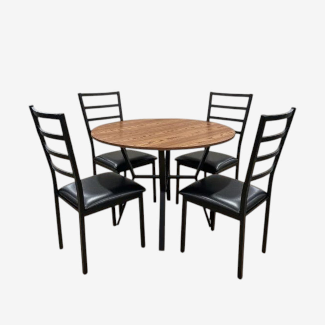 Russel Metallic Dining Table Set For 4 With PU Upholstered Chairs - Black
