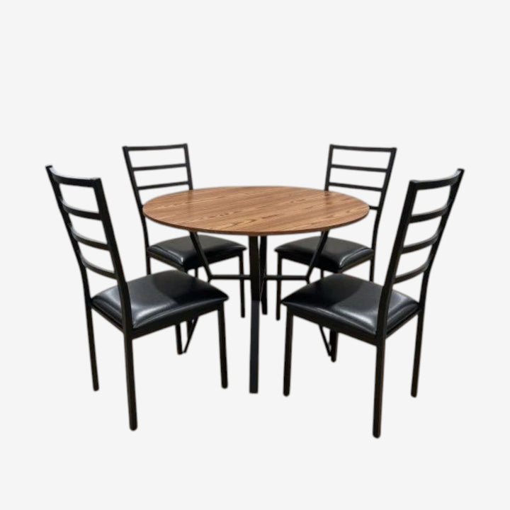 Russel Metallic Dining Table Set For 4 With PU Upholstered Chairs - Black