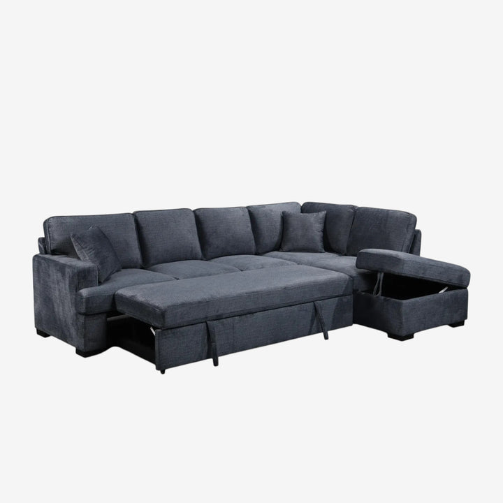 Maldon Fabric Upholstered RAF Sectional Sofa Bed With Storage Chaise - Grey