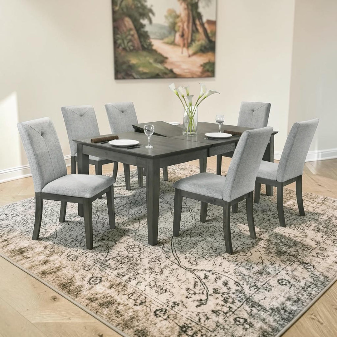 Marvin Wooden Dining Table Set For 6 With Extendable Table - Grey