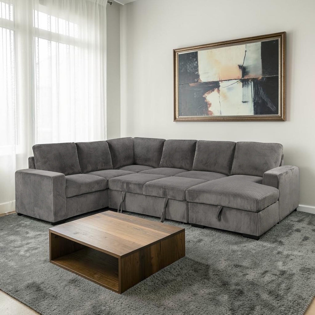 Billy RAF Sectional Sofa Bed In Fabric Upholstery - Grey