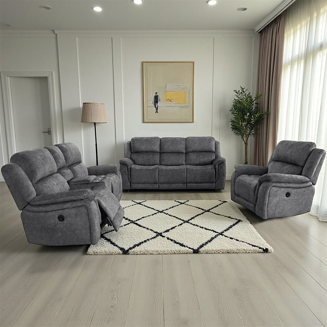 Nimbus 3-Piece Power Recliner Set In Fabric Upholstery - Grey