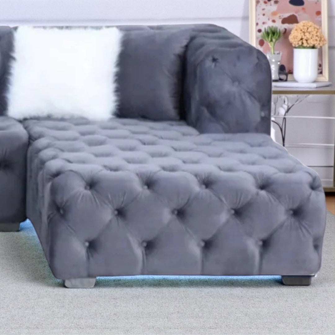 Tulip 5-Seater Fabric Upholstered Sectional Sofa With Dual Corner Chaise - Grey